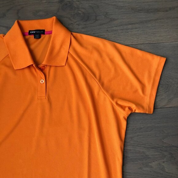 ONTOUR 300 Series WEB Tech SS 2 Button Polyester Polo Golf Shirt Orange Sz M NWT - Picture 3 of 15